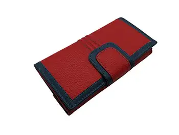 

Wallet for women in leather, two separate departments wallet, wallet and card holder, 19x10 cm. (Red-blue)