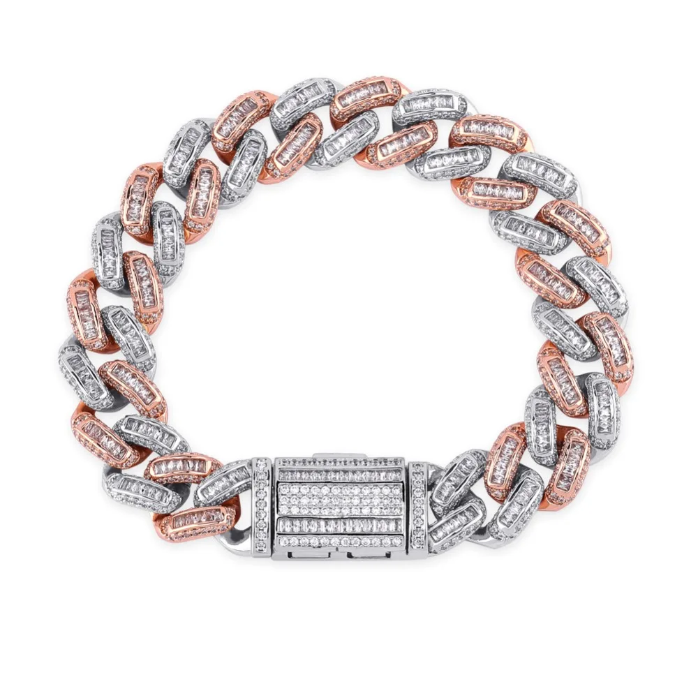 TOPGRILLZ Miami Big Box Clasp 14mm Cuban Bracelet 7.5-9.5 Inch Iced Out Prong Setting Square zircon Hip Hop Jewelry For Men