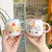 

Cute Cartoon Cat Ceramic Mug with Lid Spoon Personalized Coffee Drinking Student Cup Couple Milk Mugs Drinkware Nice Gifts