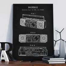 Boom Box Cassette Player Art Poster impresiones de imágenes decoración del hogar Vintage Blueprint lienzo pintura regalo idea música Decoración