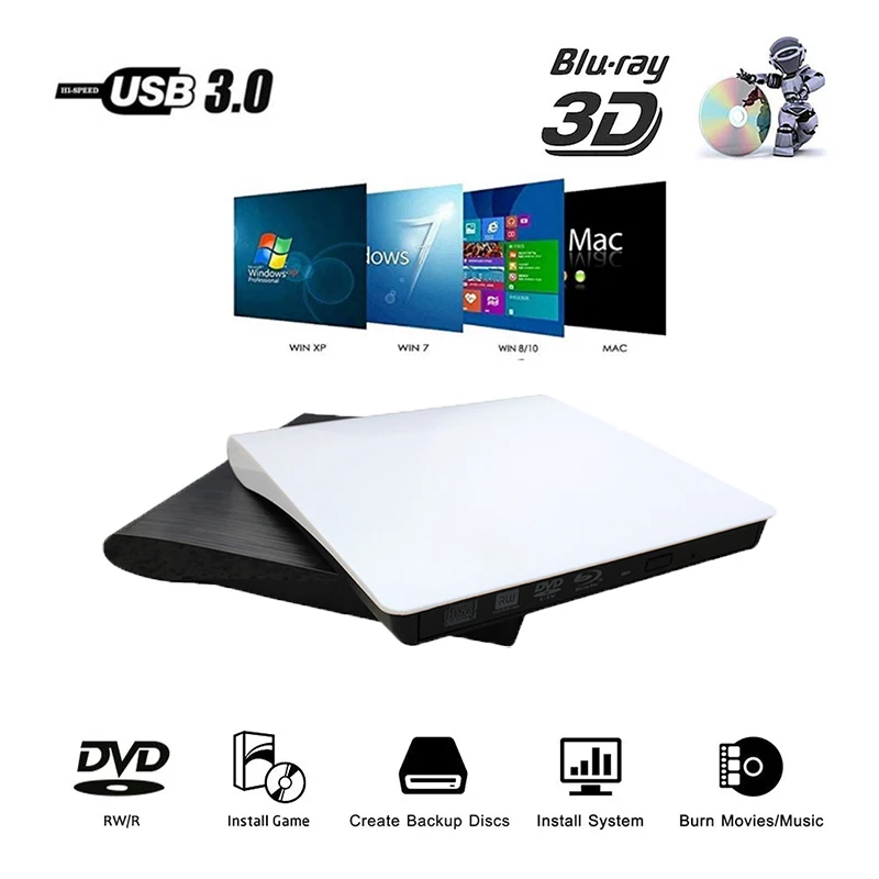Blu-Ray USB 3 0 внешний BD/CD/DVD привод горелки оптический Bluray DVD CD RW ряд для MacBook OS Windows 7 8 10 PC
