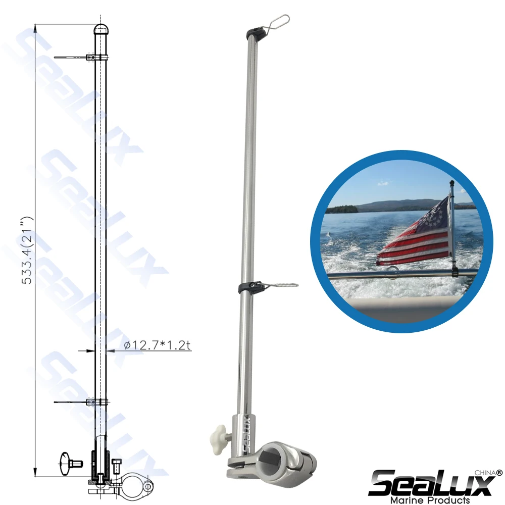 Heavy Duty Marine Grade Stainless Steel 304 Flag Pole ϕ1/2" Car RV Fishing 