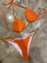 Chain Swimsuit Bikini-Set Bandeau Sexy Women Summer Biquini Peachtan Female Mellatic
