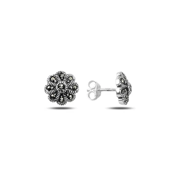 

Silver 925 Sterling Marcasite Stone Daisy Earrings