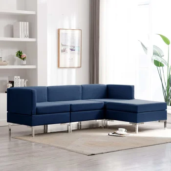 

4 PCs blue sofa fabric sofa Set