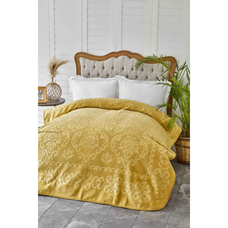 Karaca Home Rauqel Best Mustard Double Panel Embosy BlanketBlankets