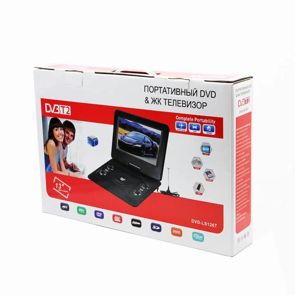 Портативный DVD плеер поворотный экран 13" LS-126T c цифровым тюнером DVB-T2