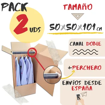 

Pack (2) paperboard boxes wardrobe with clothes rack double channel, clothing storage boxes, organizer, shipments from Spain. Cajeando