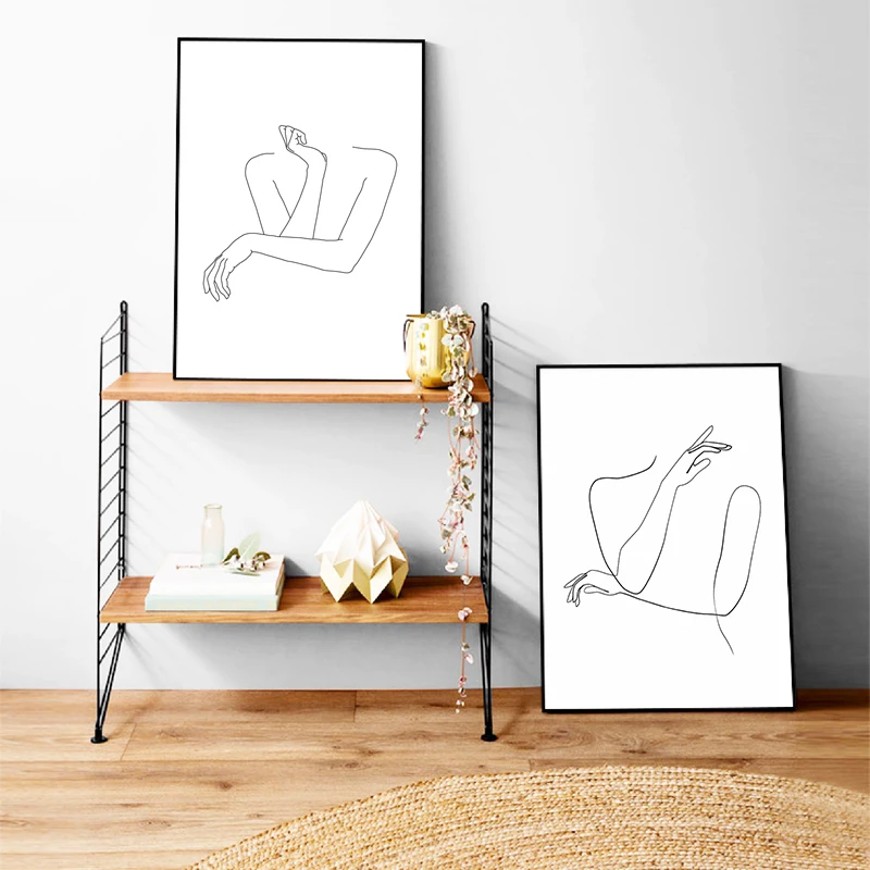 Abstract Female Hands Line Drawing Canvas Prints Fine Line Art Poster Black White Sketch Art Painting Wall Pictures Home Decor