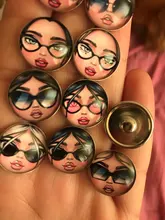 Botones a presión de 18mm para cara de niña, 10 Uds. Redondas mixtas, foto de cristal, cabujón, estilo para pulseras a presión de 18mm, regalo de joyería
