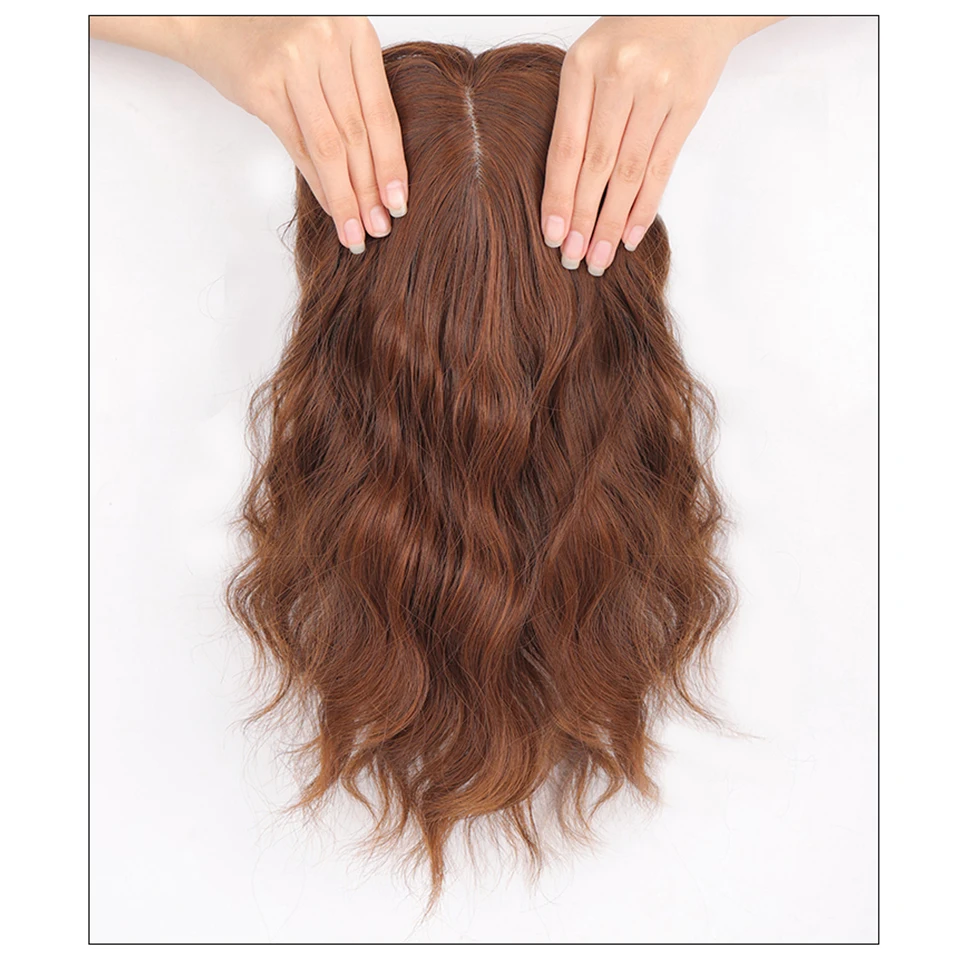 Synthetic Wavy Reissue Block Replacement Wig With Bang Top Hair Pieces Half Head Cover White Hair Natural Invisible Fake Hair