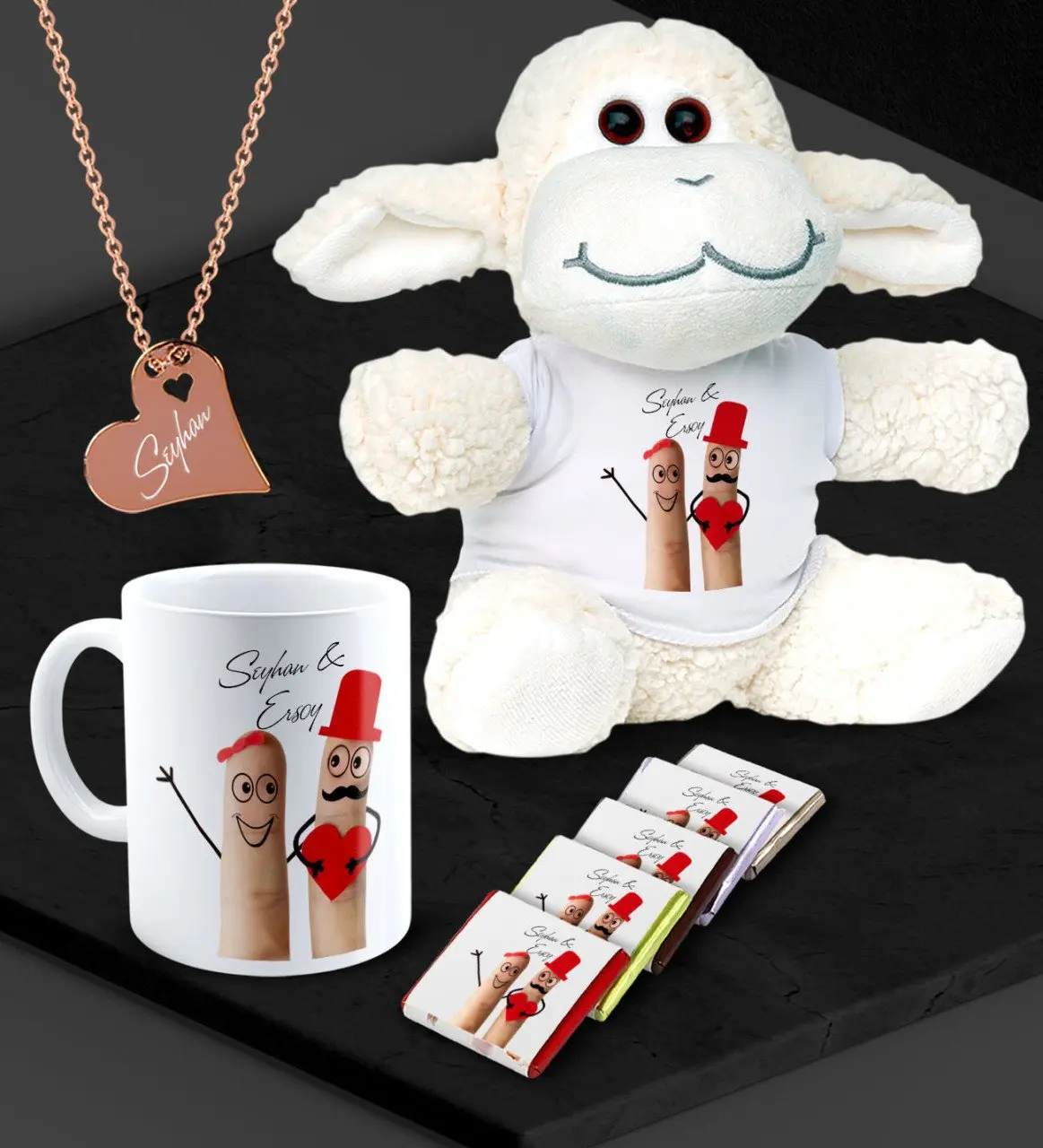

Personalized Custom Sweetheart Plush Lamb Mug If You Would Chocolate and Rose Heart Necklace Set-85
