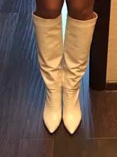 Botas hasta el muslo de estilo europeo para mujer, zapatos de talla grande con punta estrecha, tacón de aguja alto, retro, hasta la rodilla