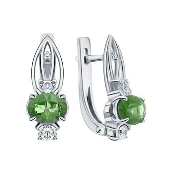 

Silver earrings with cubic zirconia and tourmaline imitation sunlight sample 925