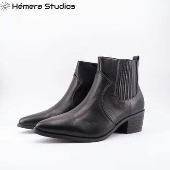 

botines mujer 2019 botas mujer invierno negro con tacón alto Botín Tacón Cowboy Serraje negro liso
