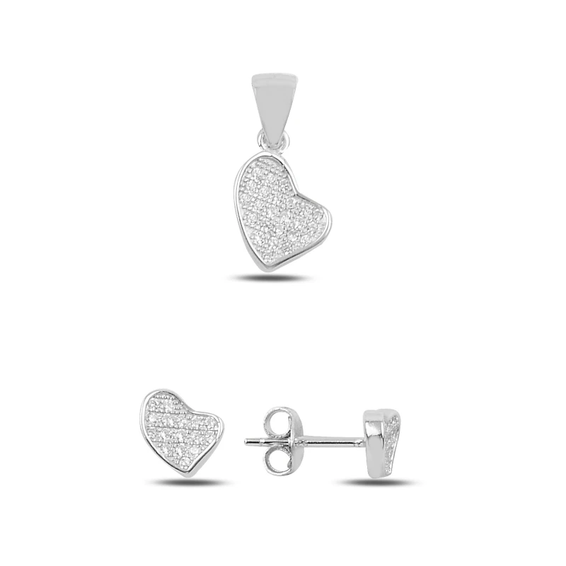 

Silver 925 Sterling Zircon Stone Heart Earrings & Pendant Set