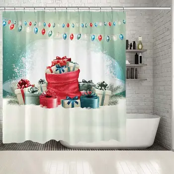 

Shower Curtain Christmas New Year Red Teal Green White Colorful Gift Boxes on Snow Winter Holiday Celebration Artwork Printed