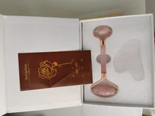 Rodillo de cuarzo rosa natural para masaje facial, rodillo para masaje facial con piedra de jade natural, adelgazante, eliminación de arrugas en cara y barbilla, herramienta para el cuidado de la belleza