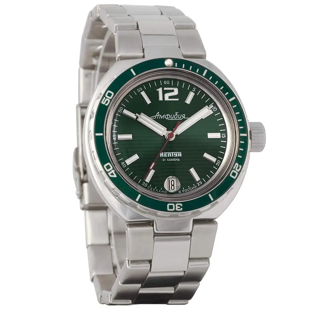 Vostok Amphibian Neptun 960758 Russian mechanical Mens Automatic Watch green dial afbeelding