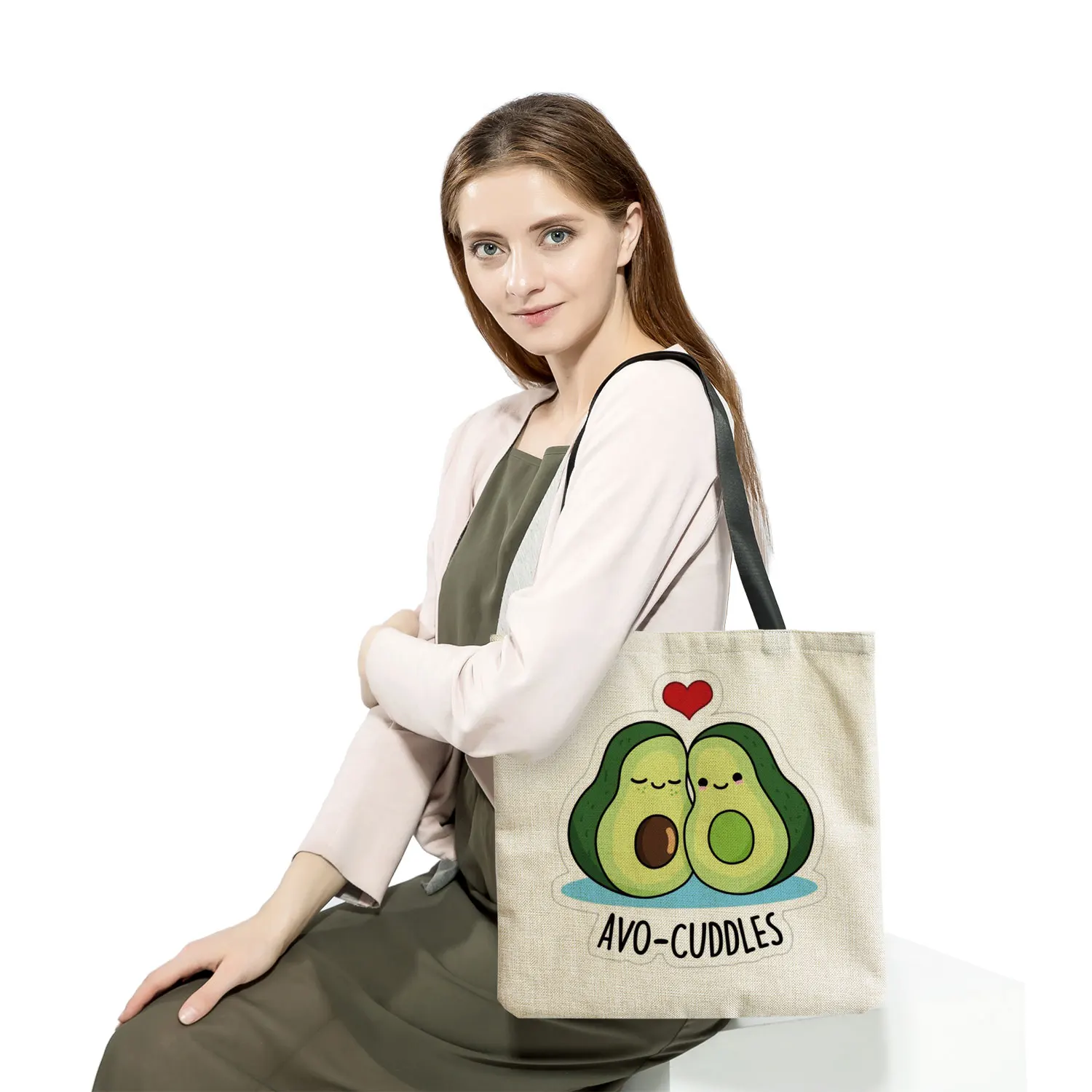 Cartoon Avocado Fashion Fruit Printed Shopping Bag Outdoor Portable Women Shoulder Bag Eco Friendly High Capacity Foldable Tote 3