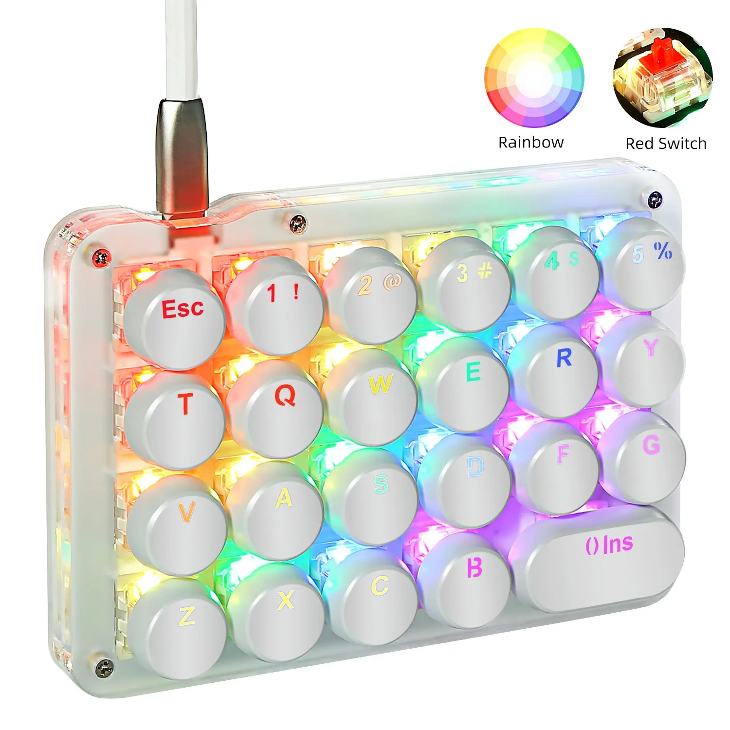 

23 Keys Mechanical Keyboard RGB LED Backlit One-Handed Mechanical Gaming Keypad OEM Outemu Red Switches with Round Keycaps