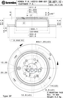 Диск Тормозной Задн Honda Cr-V Iii Brembo арт. 08.A871.10