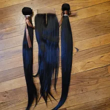 Mechones de pelo liso brasileño con cierre, cabello humano Remy de 30 pulgadas, Color Natural, 3 mechones