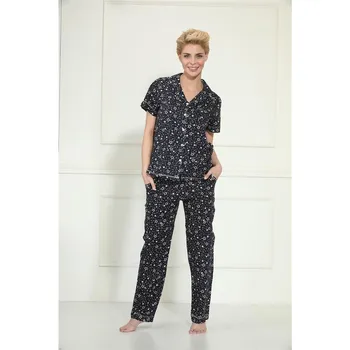 

Etoile women's spring/summer Cotton Woven Short Sleeve Complete Dug up/collar-Pocket pajamas set 98099