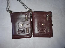 Billetera de cuero genuino para hombre, cartera con grabado gratis 100%, monedero pequeño, mini portatarjetas con cadena, portafolio de bolsillo para hombre