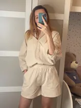 Msfancy-Conjunto de dos piezas de verano para Mujer, conjunto de pantalones cortos de 2021 algodón, camisa holgada Vintage Bohemia, pantalones cortos de cintura alta