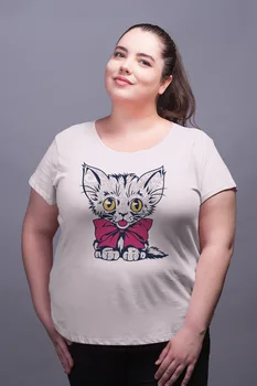 

Angemiel Wear Pink Papyonlu Cat White Women Cotton Large Size T-Shirt