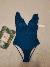 One-Piece Swimsuit Bathing-Suits Ruched Monokini CUPSHE Teal Ruffle Girl Green Beach