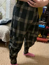 Pantalones harén de cintura elástica para mujer, pantalón holgado Vintage de algodón y lino a cuadros, estilo artístico, de talla grande, para primavera y verano, D414