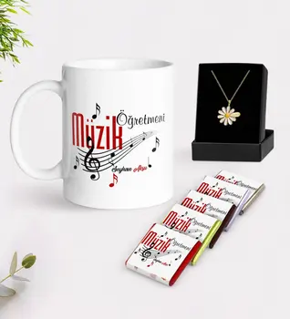 

Personalized Music Teacher White Mug Chocolate and Is Daisy Necklace Gift Set