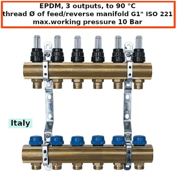 

Сollector for warm water underfloor heating Neptun IWS 1"х 3/4" with flowmeters brass 3 outputs collector warm floor