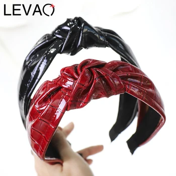 

Levao Crocodile Print PU Leather Headband Head Hoop Faux Leather Knotted Twist Headbands Hairband for Women Hair Accessories