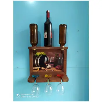

Wooden red wine beer rack 2 bottle holder wall picture goblet holder