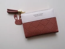 Corta de las mujeres monedero Patchwork monedero cremallera pequeño comprobado en relieve monederos con borlas lindo soporte para tarjetas Simple Mini Rosa bolsa de dinero