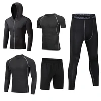 Men's Workout Clothes Athletic Shorts Shirt Set 5 in1 for Basketball Football Exercise Training Running Gym Compression Suits 1