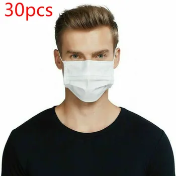 

30PCS Disposable Face Mask Dust-Proof 3-Ply Ear Loop Breathable Protective Masks White