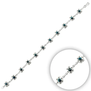 

KUTAYDAN 925 Sterling Silver Hand Job Glass Eye Bead Daisy Bracelet