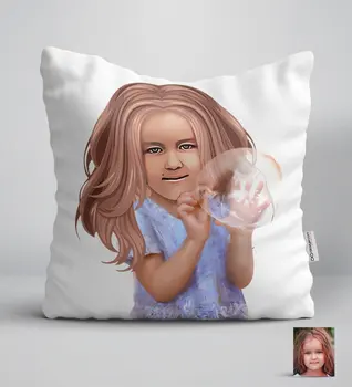 

Personalized Female Child Illustration Design White Yastık-2