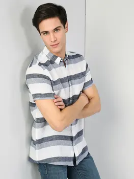 

Colins Men Regular Fit Blue Short Sleeve Shirtshirts for men Men's shirt man shirt,CL1042069