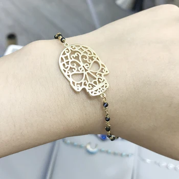 

B008 925 Sterling Silver Lace skull Bracelet chain mexico Style Bracelets For Women Jewelry 14k gold Plating Fashion Bohemian