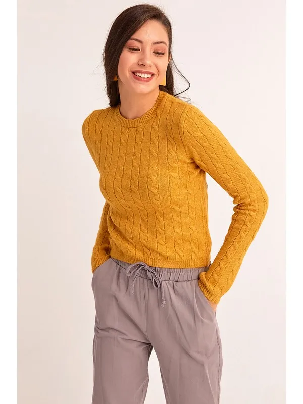 2021 Moda Gunite Luk Sokak Sonbahar Kda4Se Kaldain N Kaddain N Orme Kazak Uzun Kollu Yuvlak Halka Yaka Inka Nce Jumper Yumushiak Sin Cak Kakme Femme