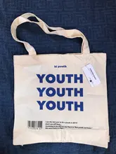 De lona de las mujeres bolsa de compras cartas de juventud imprimir mujer tela de algodón bolsa de hombro bolso Eco bolso reutilizables bolsas de compras