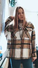 Woolen Coat Shirt Jacket Windbreaker Oversize Plaid Vintage Women Loose Button Winter