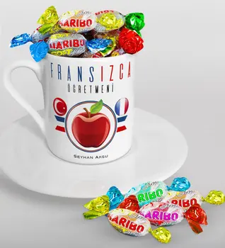 

Personalized French Öğretmeni Turkish coffee Cup and Haribo Candy Gift Seti-3