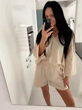 Msfancy-Conjunto de dos piezas de verano para Mujer, conjunto de pantalones cortos de 2021 algodón, camisa holgada Vintage Bohemia, pantalones cortos de cintura alta