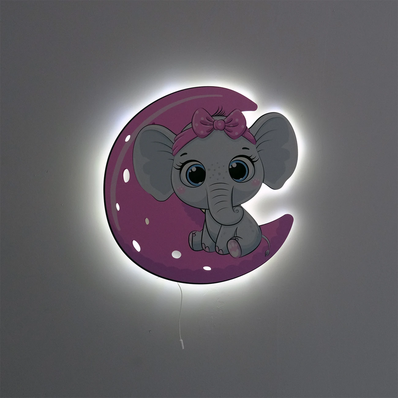Sitting Moon Pink Elephant Wooden Design Lighting Decorative Modern Bedroom Wall Lamps Led Light Night Light Model 005